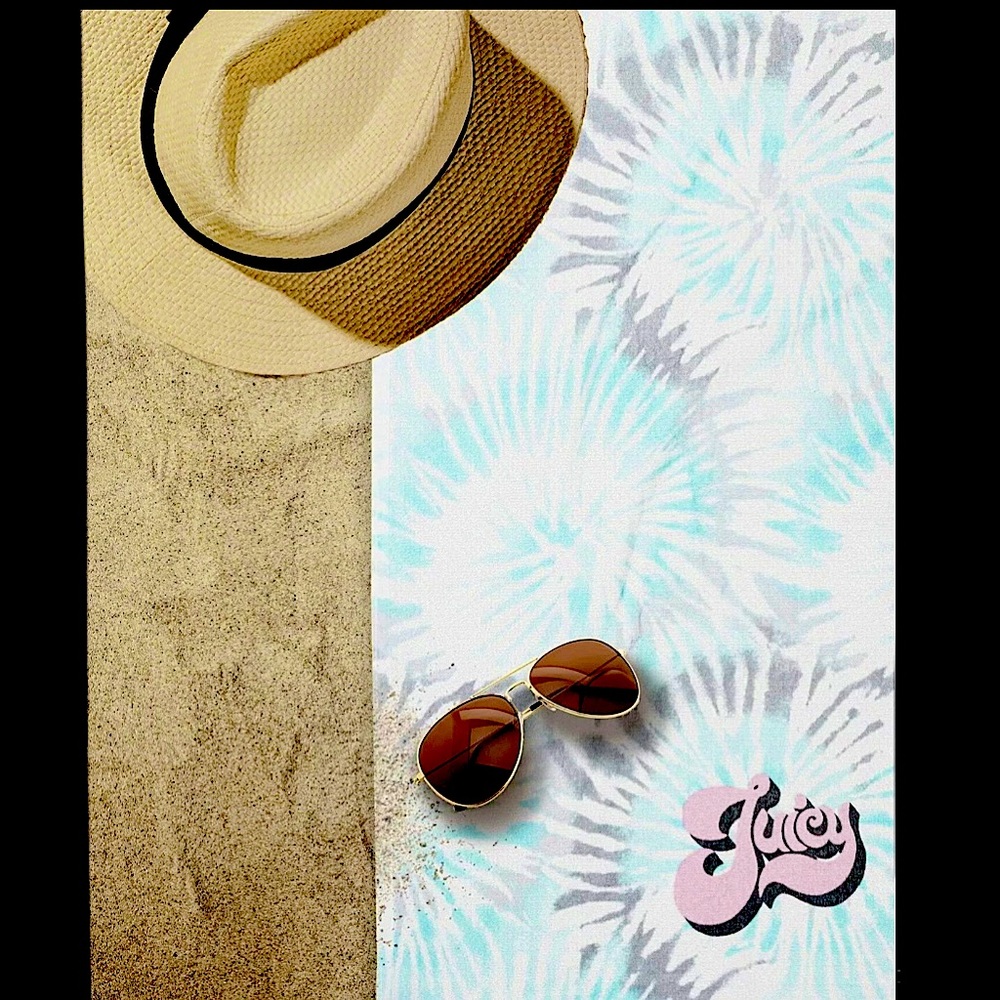 🎉HP🎉NEW Juicy Couture Logo Tie Dye Aqua/Gray 100% Cotton Towel 🌊☀️ - Picture 9 of 10